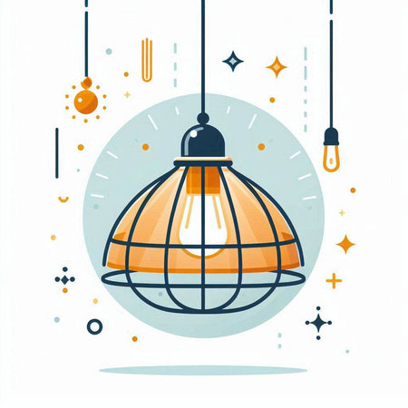 Ceiling lamp. Vector illustration in flat style. Light bulb.のイラスト素材