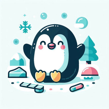 Cute cartoon penguin. Vector illustration in a flat style.のイラスト素材