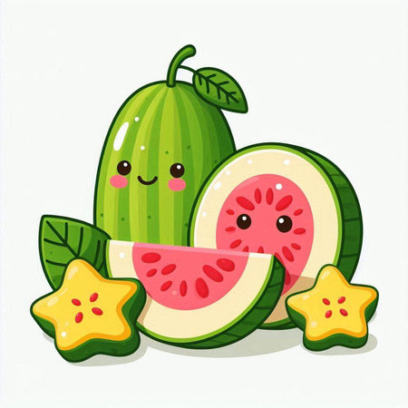 Funny watermelon and star fruit kawaii characters. Vector illustration.のイラスト素材