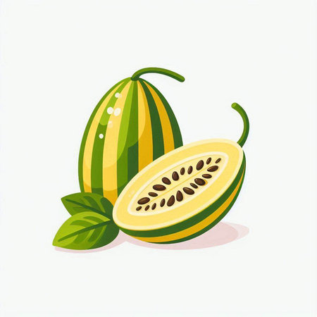 Melon isolated on a white background. Vector illustration in flat style.のイラスト素材
