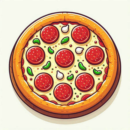 Pizza with pepperoni and mozzarella. Vector illustration.のイラスト素材