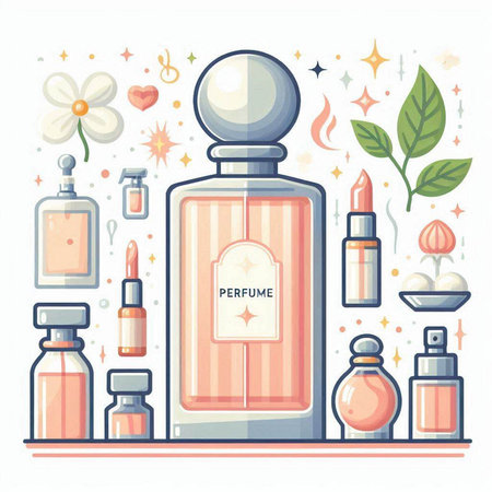 Perfume bottle. Vector illustration in flat style. Beauty and spa concept.のイラスト素材