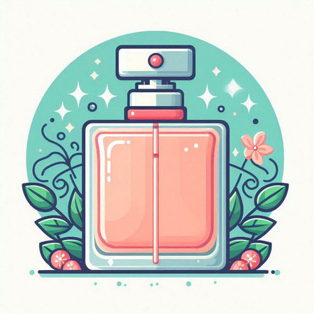 Perfume bottle with flowers. Hand drawn vector illustration in flat style.のイラスト素材