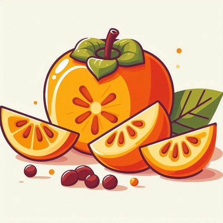 Illustration of persimmon and orange on a white background.のイラスト素材