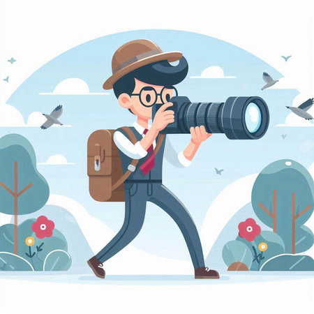 Photographer with camera. Vector illustration in flat style. Cartoon style.のイラスト素材