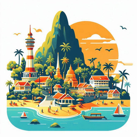 Landscape of the island of Koh Samui, Thailand. Vector illustrationのイラスト素材