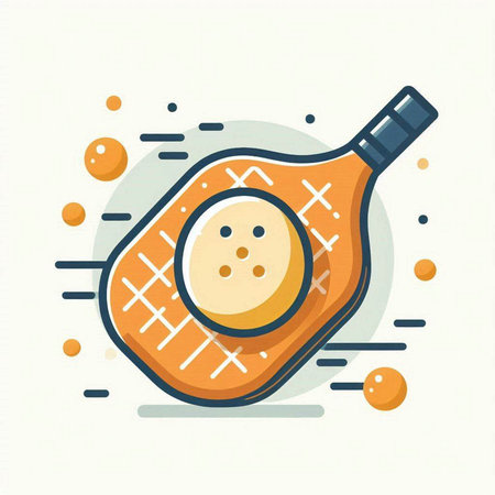Tennis racket with ball flat icon. Vector illustration of sport equipment.のイラスト素材