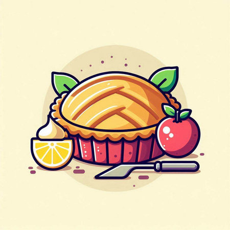 Cake with apple and lemon. Vector illustration in cartoon style.のイラスト素材