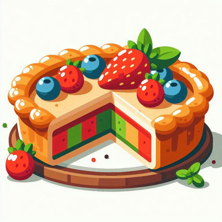 Strawberry and blueberry cake on white background. Vector illustration.のイラスト素材