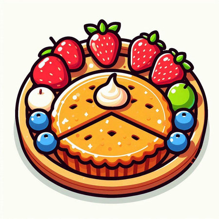 Piece of pie with berries and whipped cream. Vector illustration.のイラスト素材