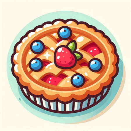 Strawberry and blueberry pie. Vector illustration in cartoon style.のイラスト素材