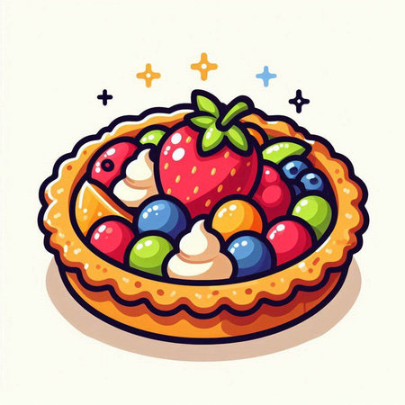 Strawberry and blueberry tart with whipped cream. Vector illustration.のイラスト素材