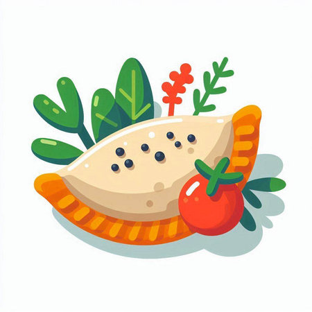 Vector illustration of a plate with a piece of meat and vegetables.のイラスト素材