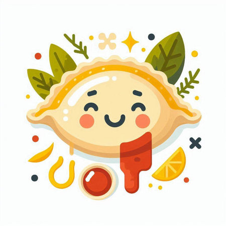 Cute vector illustration of dumplings with kawaii face. Cute cartoon food.のイラスト素材