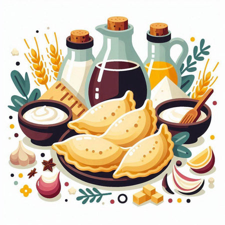 Vector illustration of empanadas, empanadas, empanadas, empanadas with various ingredients.のイラスト素材