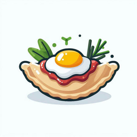 Illustration of a pie with a fried egg on a white backgroundのイラスト素材