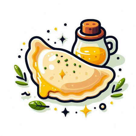 Illustration of a cheese with olive oil on a white background.のイラスト素材