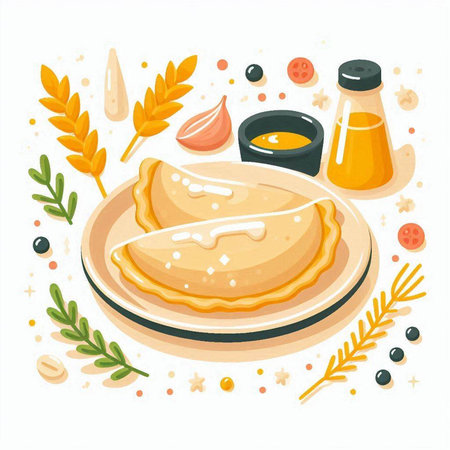 Pancakes with honey and nuts on a plate. Vector illustration.のイラスト素材