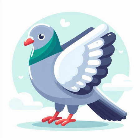 Pigeon flying in the sky. Vector illustration in cartoon style.のイラスト素材