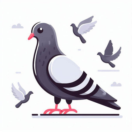 Pigeon with flying pigeons. Vector illustration in flat style.のイラスト素材