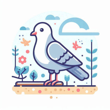 Pigeon on a background of nature. Vector illustration in flat style.のイラスト素材