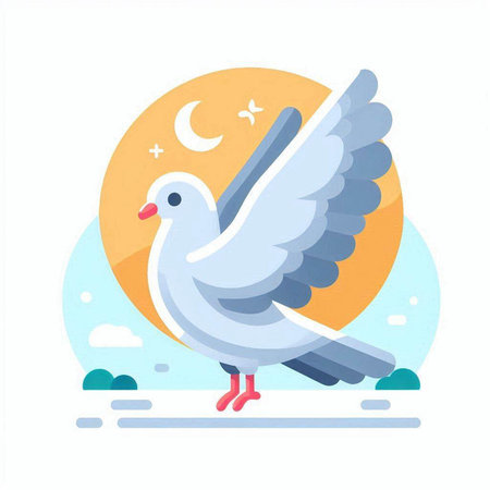 Pigeon in the sky. Vector illustration in flat style.のイラスト素材