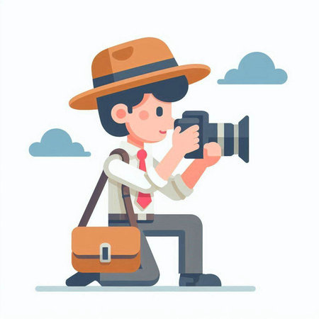 Photographer with camera and bag. Vector illustration in cartoon style.のイラスト素材