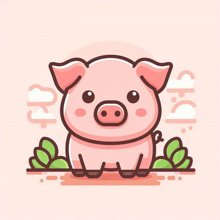 Cute piggy vector illustration. Cute piggy farm animal.のイラスト素材