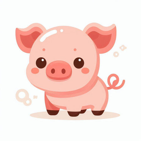 Cute cartoon pig. Vector illustration isolated on a white background.のイラスト素材