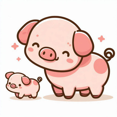 Illustration of Cute Pig and Piglet on a White Backgroundのイラスト素材