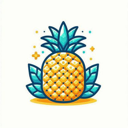 Pineapple fruit with leaves. Vector illustration in cartoon style.のイラスト素材