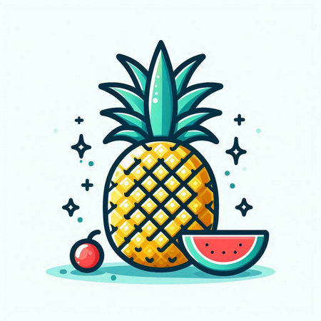 Pineapple and watermelon vector illustration. Tropical fruit flat style.のイラスト素材