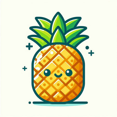 Pineapple fruit icon. Cute kawaii fruit character. Vector illustration.のイラスト素材