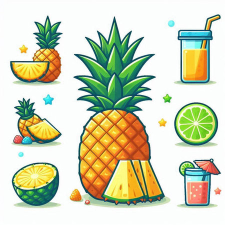 Pineapple fruit icons set. Cartoon illustration of pineapple fruit vector icons for web designのイラスト素材