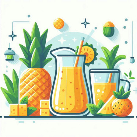 Pineapple smoothie with fresh fruits. Vector illustration in flat styleのイラスト素材