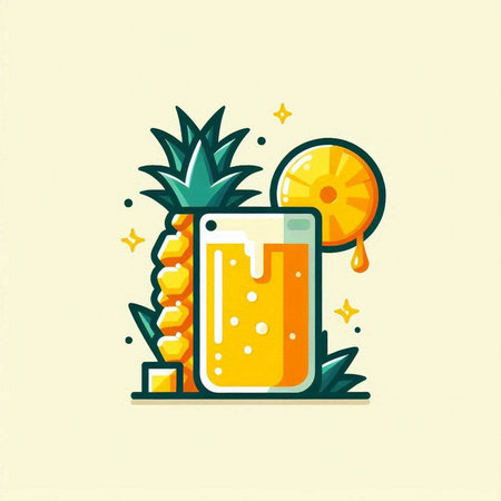 Pineapple juice icon in flat line style. Cocktail vector illustration.のイラスト素材