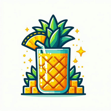 Pineapple smoothie icon in flat style. Vector illustration.のイラスト素材