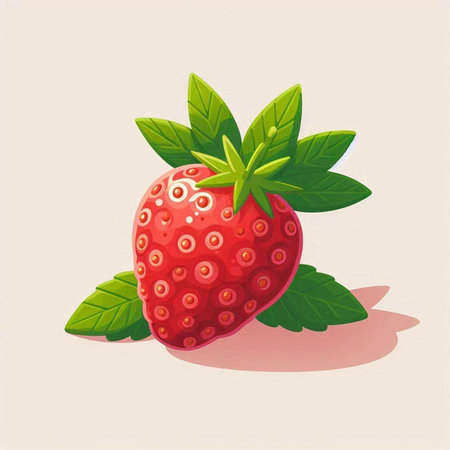 Strawberry with leaf on a light background. Vector illustration.のイラスト素材