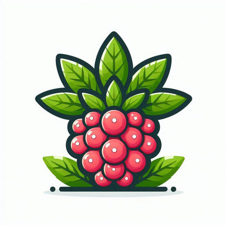 Raspberry fruit with leaves. Vector illustration isolated on white background.のイラスト素材