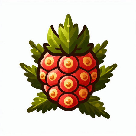 Raspberry fruit with leaves isolated on white background. Vector illustration.のイラスト素材