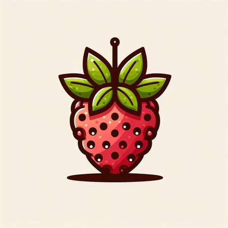 Strawberry vector illustration. Fresh berry with green leaves.のイラスト素材