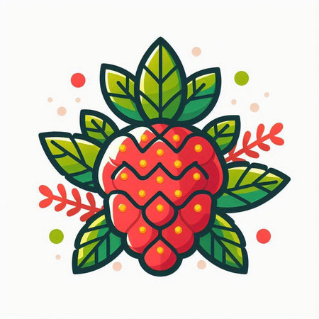 Strawberry fruit icon. Vector illustration in flat cartoon style.のイラスト素材