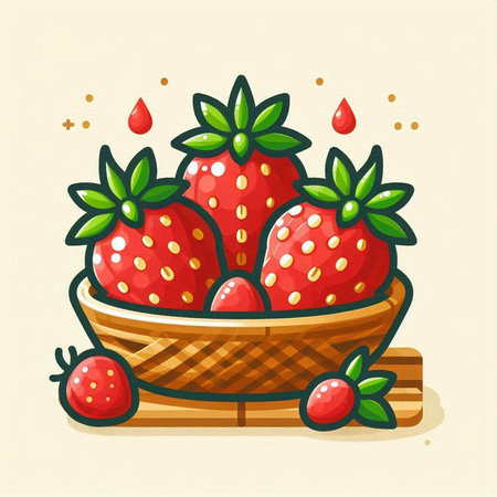 Strawberry in a basket on a light background. Vector illustration.のイラスト素材