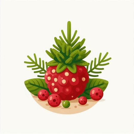 Strawberry fruit with leaves. Vector illustration in cartoon style.のイラスト素材