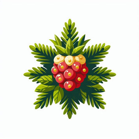 Raspberry with green leaves isolated on white background. Vector illustration.のイラスト素材