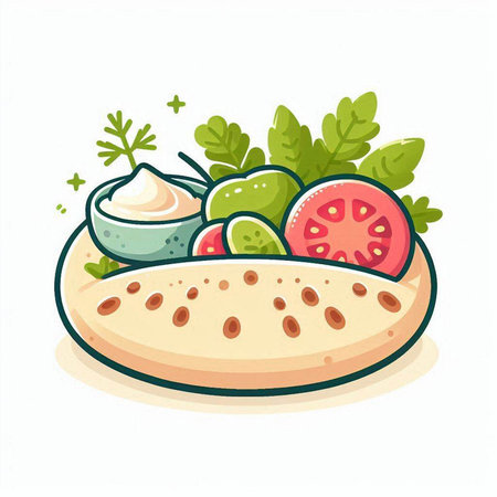 Vector illustration of a sandwich with cream cheese, tomato, cucumber and parsley.のイラスト素材