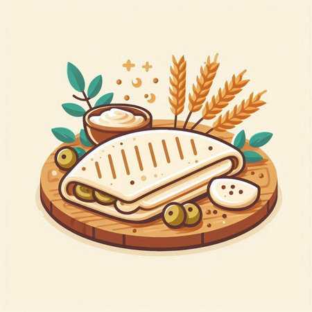 Illustration of a sandwich on a wooden board. Vector illustration.のイラスト素材