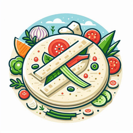 Vegetarian food round icon. Vector illustration of vegetarian meal.のイラスト素材