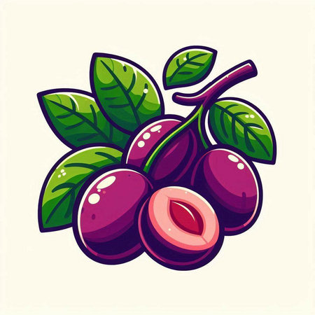 Vector illustration of a bunch of ripe plums on a white backgroundのイラスト素材