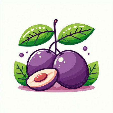 Illustration of plums on a white background. Vector illustration.のイラスト素材